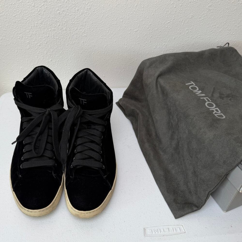 Tom Ford Black Suede High Top Sneakers Size EU 44